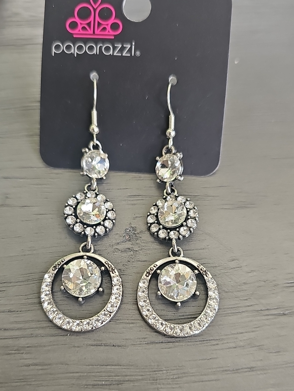 paparazzi Silver Crystal Circle Drop Earrings